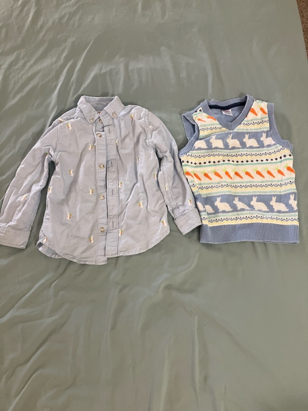 Gymboree Light Blue Button-Down Shirt with Bunny & Carrot Sweater Vest